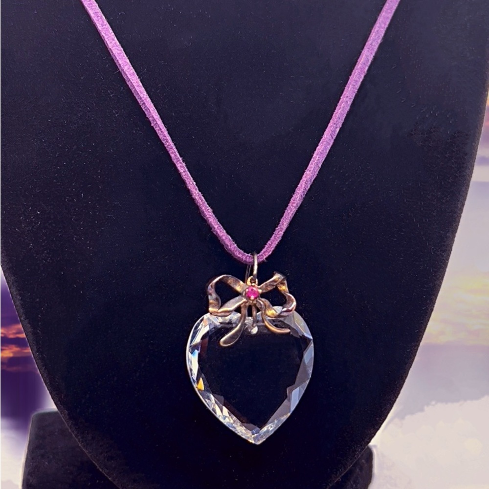 Lenox Crystal Heart Pendant w/Ruby Stone
